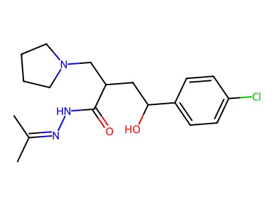 2-Pyrrolidinomethyl-4-(p-chlorophenyl)-4-hydroxybutyric acid isopropylidenehydrazide structure