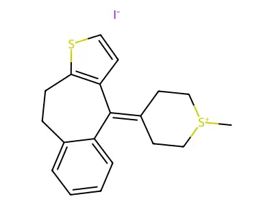 2H-Thiopyranium, 4-(9,10-dihydro-4H-benzo(4,5)cyclohepta(1,2-b)thien-4-ylidene)tetrahydro-1-methyl-, iodide structure