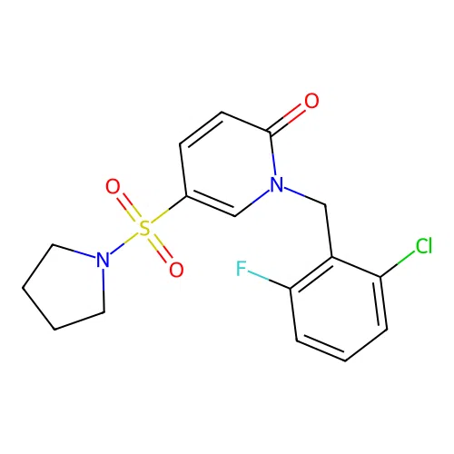 1-[(2-Chloro-6-fluorophenyl)methyl]-5-pyrrolidin-1-ylsulfonylpyridin-2-one structure