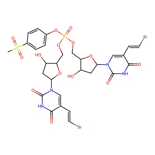 4-(Methylsulfonyl)phenyl bis(5-(2-bromovinyl)-2'-deoxyuridin-5-yl)phosphate structure