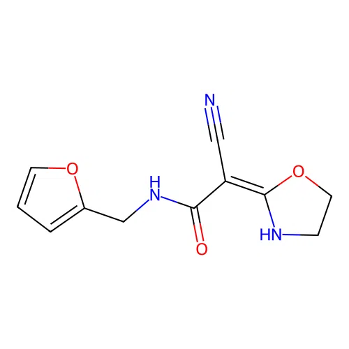 Acetamide, 2-cyano-N-(2-furanylmethyl)-2-(2-oxazolidinylidene)-, (E)- structure