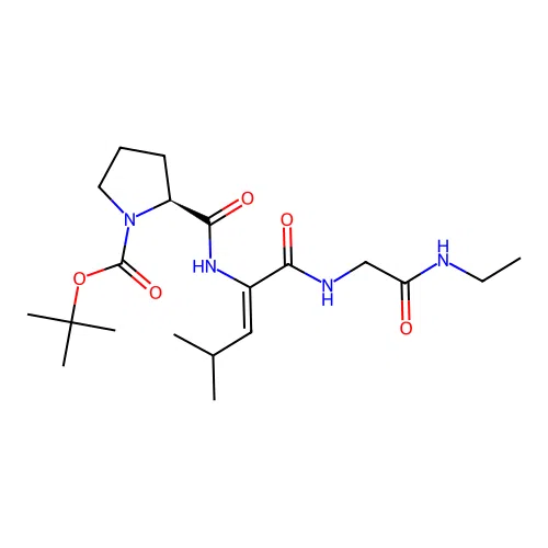 tert-Butyloxycarbonyl-prolyl-dehydroleucyl-glycyl-ethylamide structure