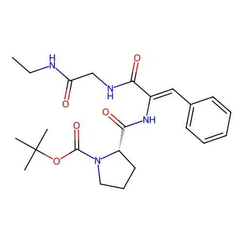 tert-Butyloxycarbonyl-prolyl-dehydrophenylalanyl-glycyl-ethylamide structure