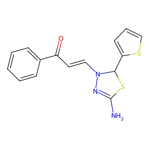 2-Propen-1-one, 3-(5-amino-2-(2-thienyl)-1,3,4-thiadiazol-3(2H)-yl)-1-phenyl- structure