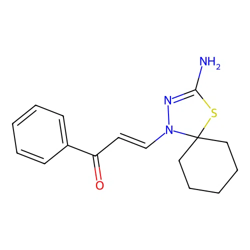 2-Propen-1-one, 3-(3-amino-4-thia-1,2-diazaspiro(4,5)dec-2-en-1-yl)-1-phenyl- structure