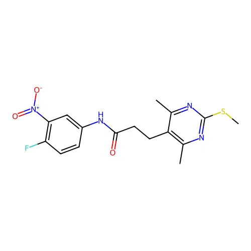 3-(4,6-dimethyl-2-methylsulfanylpyrimidin-5-yl)-N-(4-fluoro-3-nitrophenyl)propanamide structure