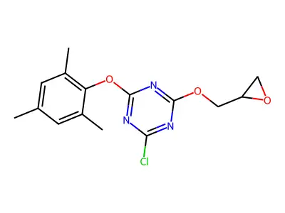 1,3,5-Triazine, 2-chloro-4-(2-oxiranylmethoxy)-6-(2,4,6-trimethylphenoxy)- structure