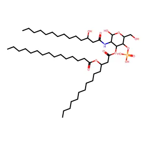 D-Glucose, 2-deoxy-2-((3-hydroxy-1-oxotetradecyl)amino)-, 4-(dihydrogen phosphate) 3-(3-((1-oxopentadecyl)oxy)tetradecanoate), (2(R),3(R))- structure