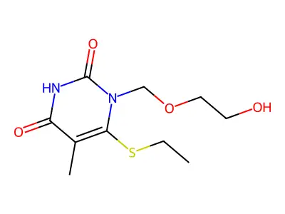 2,4(1H,3H)-Pyrimidinedione, 6-(ethylthio)-1-((2-hydroxyethoxy)methyl)-5-methyl- structure