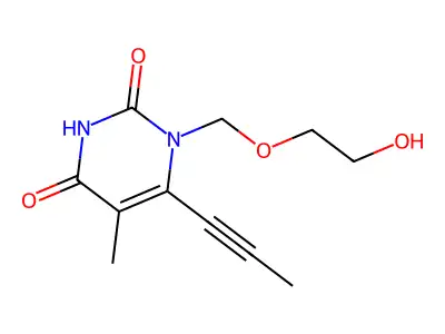 2,4(1H,3H)-Pyrimidinedione, 1-((2-hydroxyethoxy)methyl)-5-methyl-6-(1-propynyl)- structure