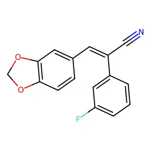 (E)-3-(1,3-benzodioxol-5-yl)-2-(3-fluorophenyl)prop-2-enenitrile structure