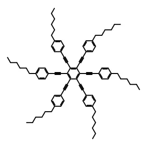 Hexakis((4-hexylphenyl)ethynyl)benzene structure