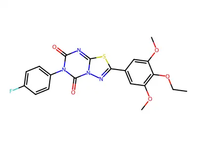 5H-(1,3,4)Thiadiazolo(3,2-a)(1,3,5)triazine-5,7(6H)-dione, 2-(3,5-dimethoxy-4-ethoxyphenyl)-6-(4-fluorophenyl)- structure