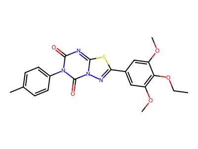 5H-(1,3,4)Thiadiazolo(3,2-a)(1,3,5)triazine-5,7(6H)-dione, 2-(3,5-dimethoxy-4-ethoxyphenyl)-6-(4-methylphenyl)- structure