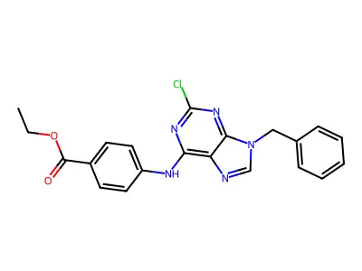 Benzoic acid, 4-((2-chloro-9-(phenylmethyl)-9H-purin-6-yl)amino)-, ethyl ester structure