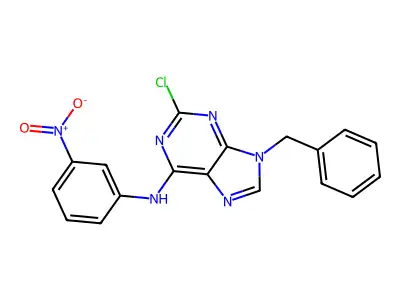 9H-Purin-6-amine, 2-chloro-N-(3-nitrophenyl)-9-(phenylmethyl)- structure