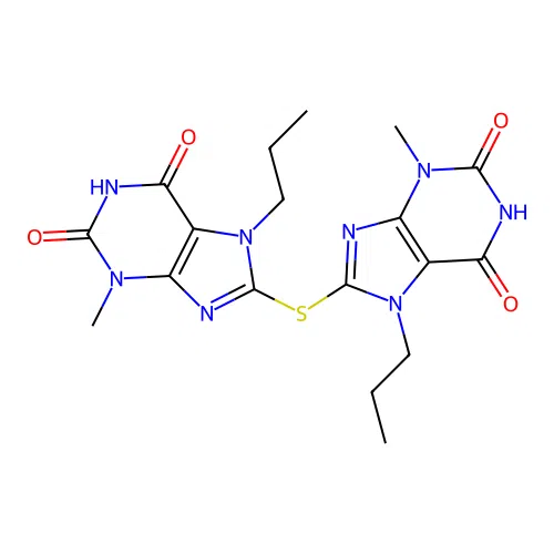8,8'-thiobis(3-methyl-7-propyl-1H-purine-2,6(3H,7H)-dione) structure
