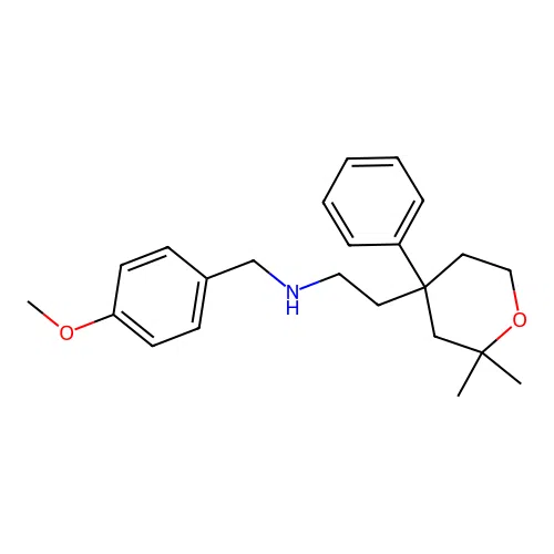 2-(2,2-dimethyl-4-phenyltetrahydro-2H-pyran-4-yl)-N-(4-methoxybenzyl)ethanamine structure