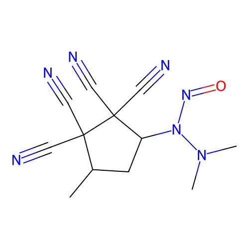 N-(dimethylamino)-N-(2,2,3,3-tetracyano-4-methylcyclopentyl)nitrous amide structure