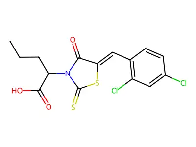 (Z)-2-(5-(2,4-dichlorobenzylidene)-4-oxo-2-thioxothiazolidin-3-yl)pentanoic acid structure