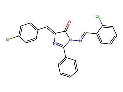 4H-Imidazol-4-one,5-[(4-bromophenyl)methylene]-3-[[(2-chlorophenyl)methylene]amino]-3,5-dihydro-2-phenyl- structure
