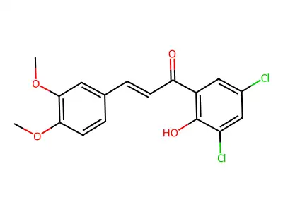 (2E)-1-(3,5-dichloro-2-hydroxyphenyl)-3-(3,4-dimethoxyphenyl)prop-2-en-1-one structure