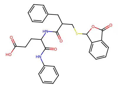 N-(3-(Phthalid-3-yl)thio-2S-benzylpropionyl)-alpha-anilino-L-glutamic acid structure