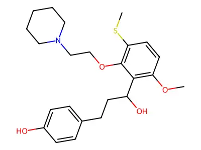 4-Hydroxy-alpha-(6-methoxy-3-(methylthio)-2-(2-(1-piperidinyl)ethoxy)phenyl)benzenepropanol structure