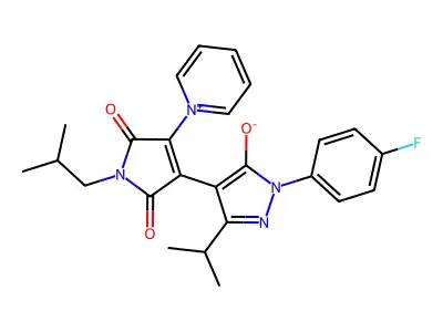 1-(4-fluorophenyl)-4-[1-isobutyl-2,5-dioxo-4-(1-pyridiniumyl)-2,5-dihydro-1H-pyrrol-3-yl]-3-isopropyl-1H-pyrazol-5-olate structure