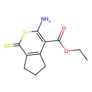 Ethyl 3-amino-1,5,6,7-tetrahydro-1-thioxocyclopenta(c)thiopyran-4-carboxylate structure