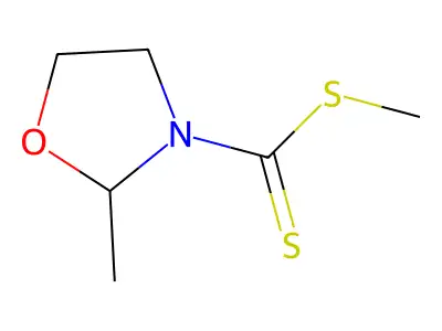 3-Oxazolidinecarbodithioic acid, 2-methyl-, methyl ester structure