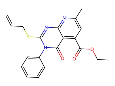 Pyrido(2,3-d)pyrimidine-5-carboxylic acid, 3,4-dihydro-7-methyl-4-oxo-3-phenyl-2-(2-propenylthio)-, ethyl ester structure