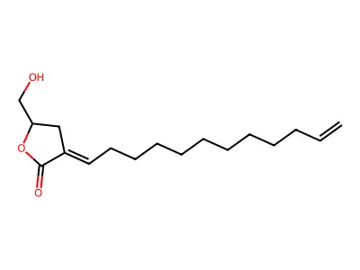2H-Pyran-2-one, 3-(11-dodecenylidene)tetrahydro-5-hydroxy-, (E)-(-)- structure