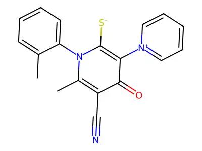 5-cyano-6-methyl-1-(2-methylphenyl)-4-oxo-3-pyridin-1-ium-1-ylpyridine-2-thiolate structure