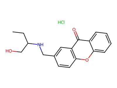 (+-)-2-(((1-(Hydroxymethyl)propyl)amino)methyl)-9H-xanthen-9-one hydrochloride structure