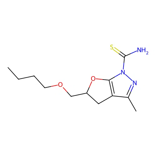 5-(butoxymethyl)-3-methyl-4,5-dihydro-1H-furo[2,3-c]pyrazole-1-carbothioamide structure