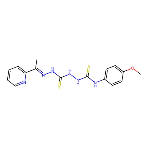 Carbonothioic dihydrazide, N''-(((4-methoxyphenyl)amino)thioxomethyl)-N'''-((1E)-1-(2-pyridinyl)ethylidene)- structure