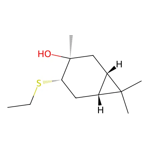 (1S,3S,4S,6R)-4-ethylsulfanyl-3,7,7-trimethylbicyclo[4.1.0]heptan-3-ol structure