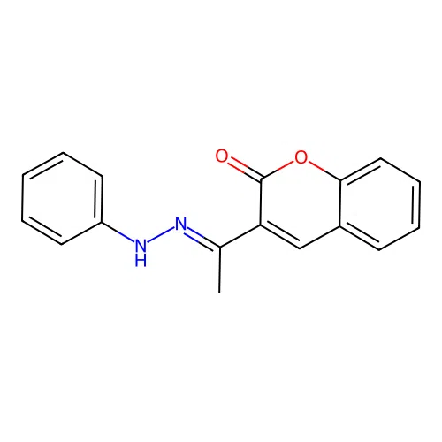 3-[(1E)-1-(2-phenylhydrazinylidene)ethyl]-2H-chromen-2-one structure