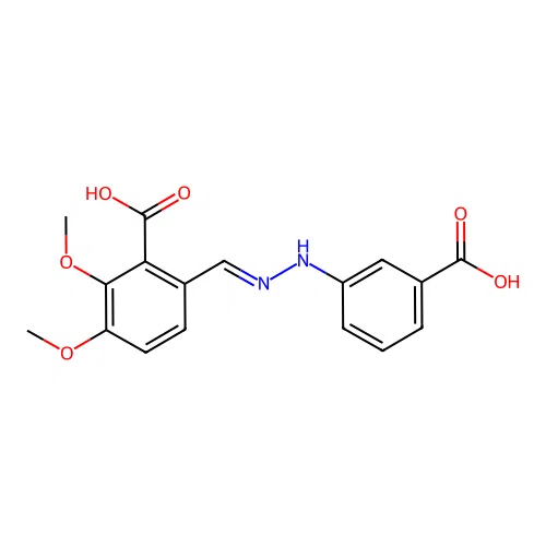 6-{(E)-[2-(3-carboxyphenyl)hydraziniumylidene]methyl}-2,3-dimethoxybenzoate structure