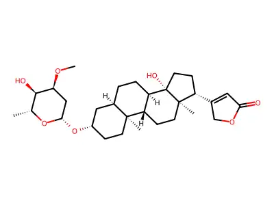 3-((2,6-Dideoxy-3-O-methylhexopyranosyl)oxy)-14-hydroxycard-20(22)-enolide structure