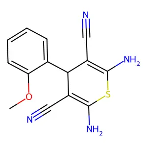 2,6-diamino-4-(2-methoxyphenyl)-4H-thiopyran-3,5-dicarbonitrile structure