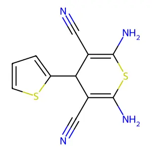 2,6-diamino-4-(2-thienyl)-4H-thiopyran-3,5-dicarbonitrile structure