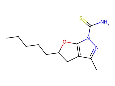 3-methyl-5-pentyl-4,5-dihydro-1H-furo[2,3-c]pyrazole-1-carbothioamide structure