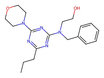 Ethanol, 2-((4-(4-morpholinyl)-6-propyl-1,3,5-triazin-2-yl)(phenylmethyl)amino)- structure