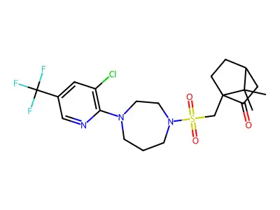 1-(((4-(3-chloro-5-(trifluoromethyl)(2-pyridyl))(1,4-diazaperhydroepinyl))sulfonyl)methyl)-7,7-dimethylbicyclo[2.2.1]heptan-2-one structure
