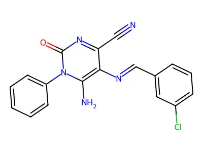 5-(1-Aza-2-(3-chlorophenyl)vinyl)-4-imino-2-oxo-3-phenyl-1H-1,3-diazine-6-carbonitrile structure