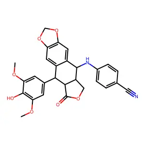 (5S-(5alpha,6beta,8alpha,9beta))-4-((5,5a,6,8,8a,9-hexahydro-9-(4-hydroxy-3,5-dimethoxyphenyl)-8-oxofuro(3',4':6,7)naphtho(2,3-d)-1,3-dioxol-5-yl)amino)benzonitrile structure