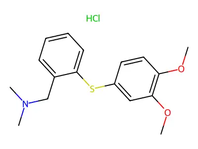 Benzenemethanamine, 2-((3,4-dimethoxyphenyl)thio)-N,N-dimethyl-, hydrochloride structure