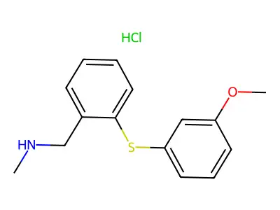 Benzenemethanamine, 2-((3-methoxyphenyl)thio)-N-methyl-, hydrochloride structure